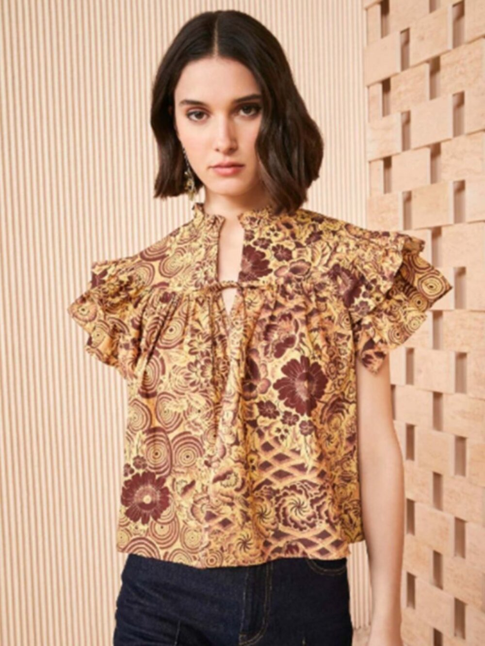 Ulla Johnson Letty Ruffle Short Sleeve Blouse Amber Top Size 2 | XS